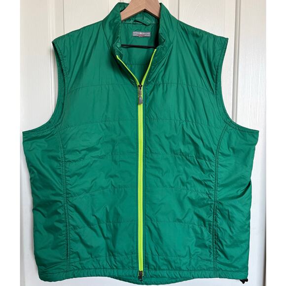 Peter Millar Quilted Performance Green Vest Mens 3XL Full Yellow Zip Lightweight - Picture 1 of 9